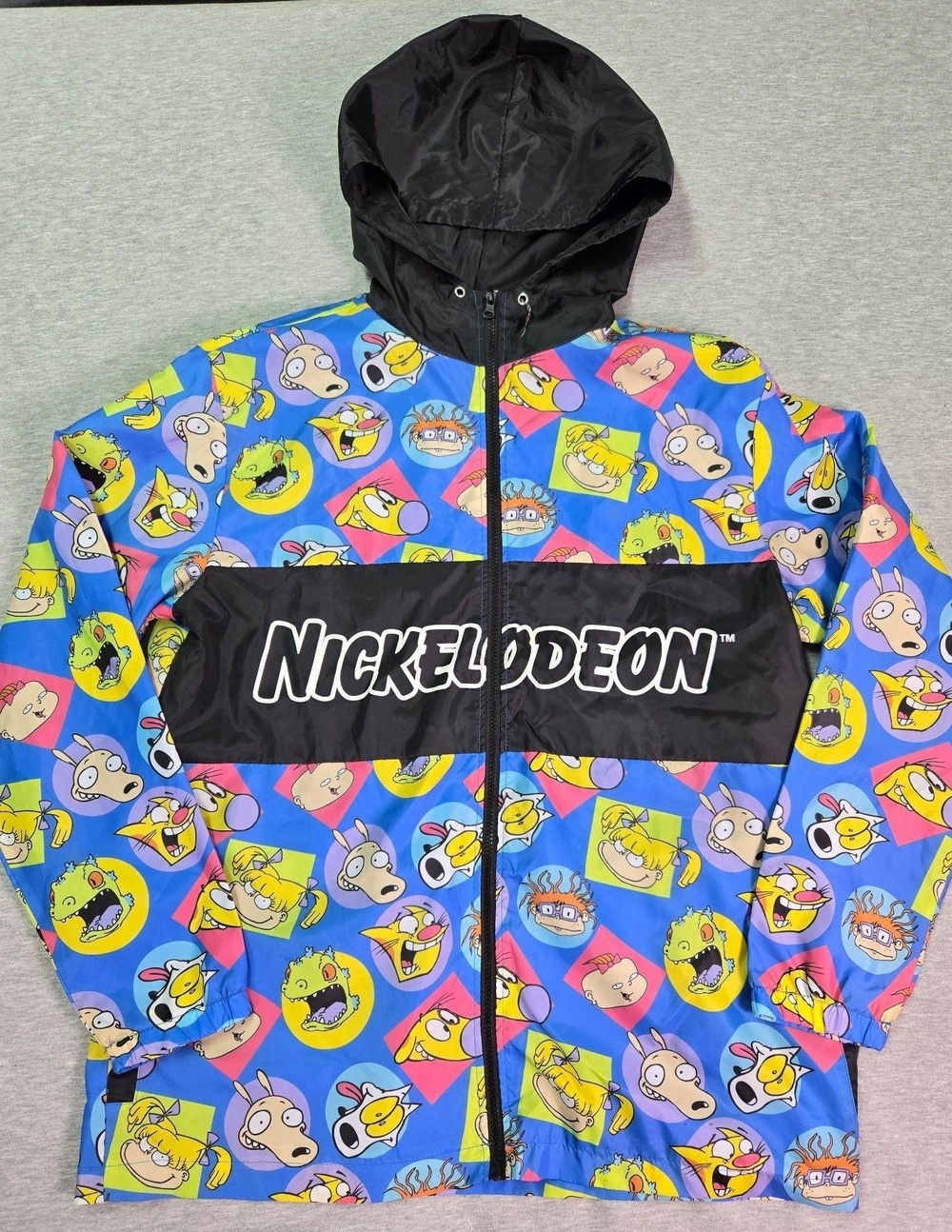 Nickelodeon Jacket Mens Large Multicolor Hooded Full Zip Cartoon Windbreaker